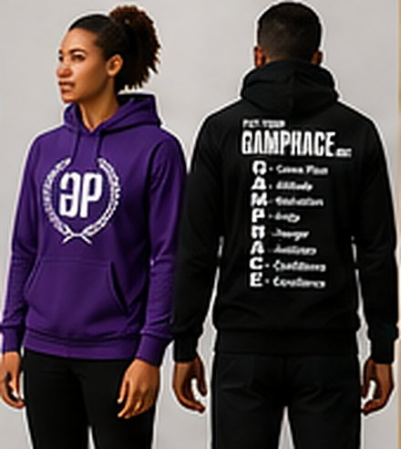 Gamphace hoodies with the crest and back print